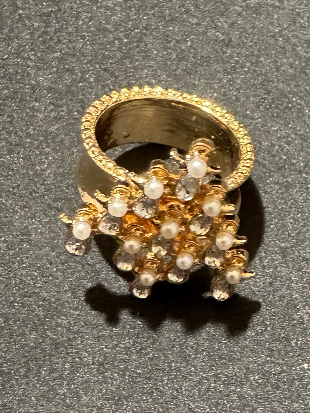Gold Cluster Pearl & Crystal Statement Ring